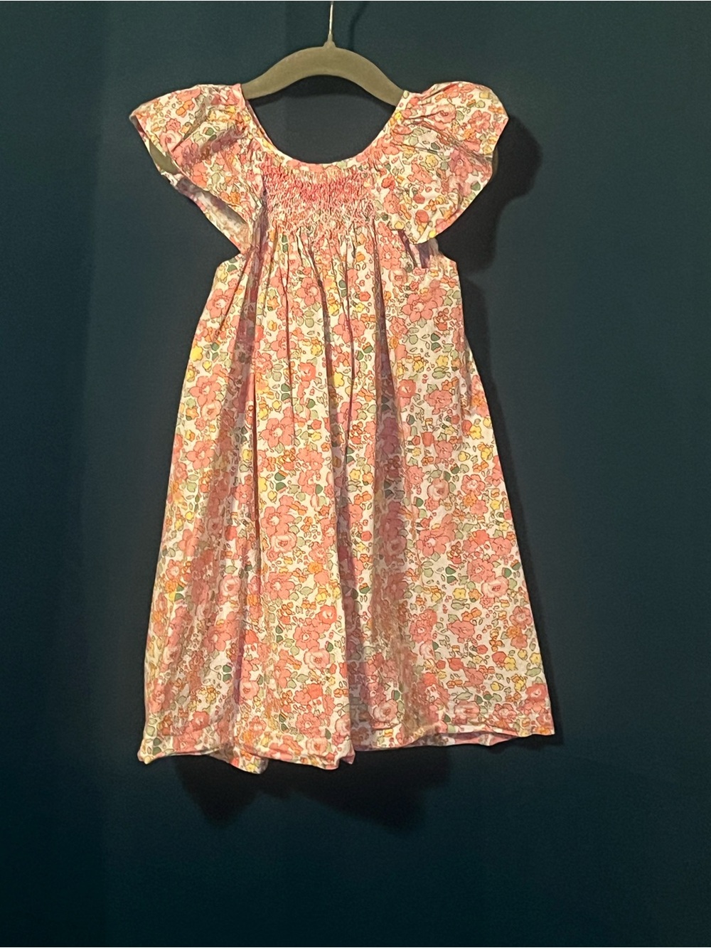 Smocked Flutter-Sleeve Floral Dress for Girls - Pink Floral